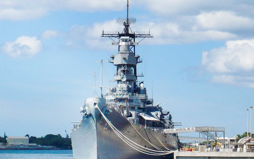 USS Missouri docked at Pearl Harbor, Oahu, Honolulu, Hawaii.