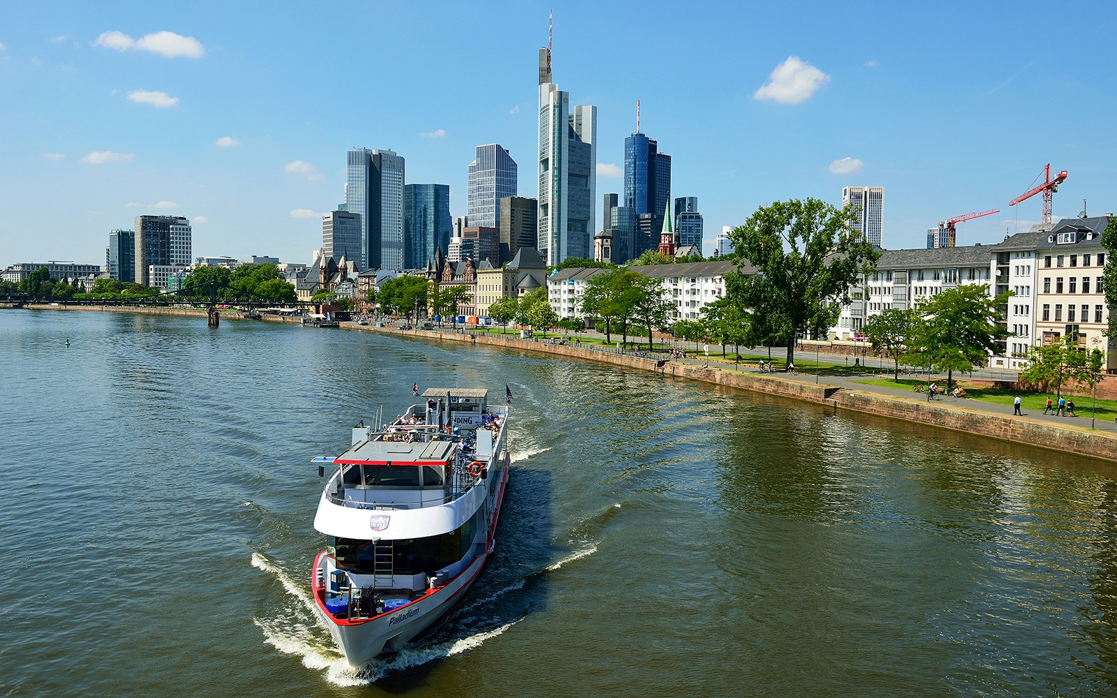 Frankfurt skyline view from river during 1-hour panorama cruise.