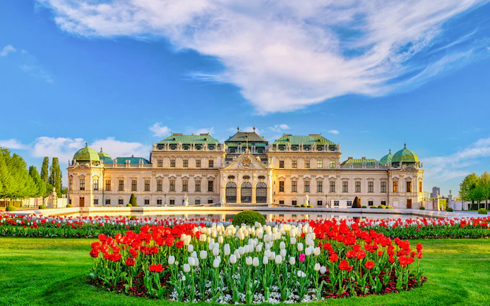 Upper Belvedere Palace with tourists on guided tour, Vienna, skip-the-line entry.