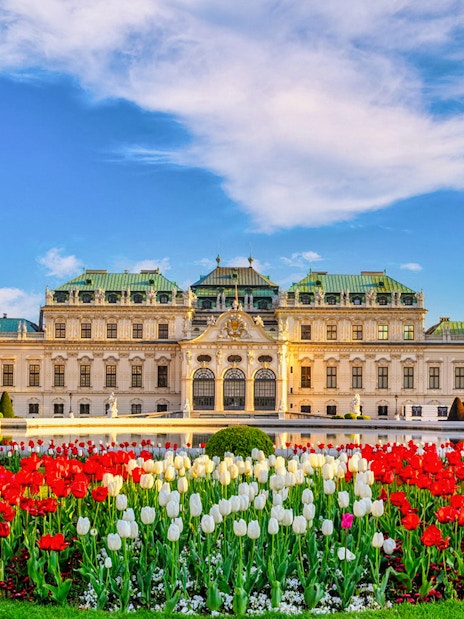 Upper Belvedere Palace with tourists on guided tour, Vienna, skip-the-line entry.