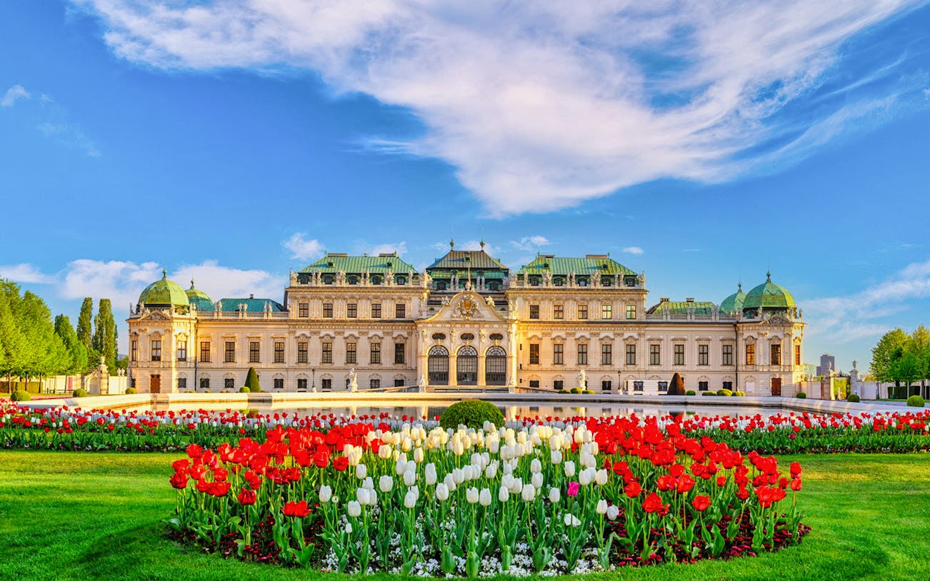 Upper Belvedere Palace with tourists on guided tour, Vienna, skip-the-line entry.
