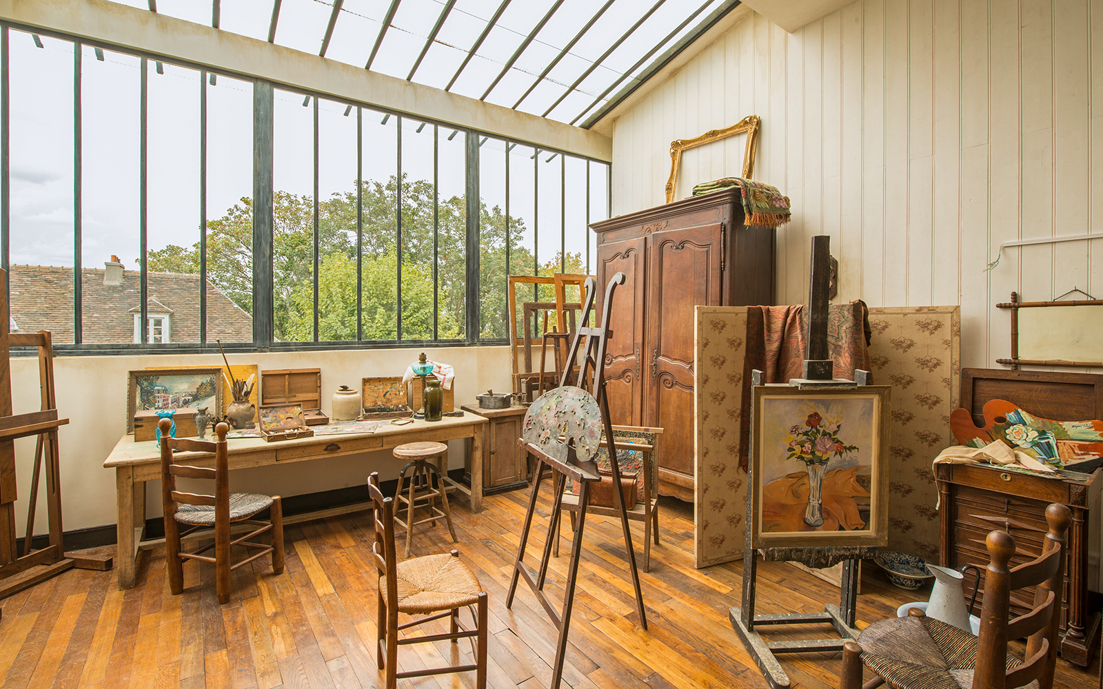 Artists' studio with easels and paintings in Museum of Montmartre, Paris.