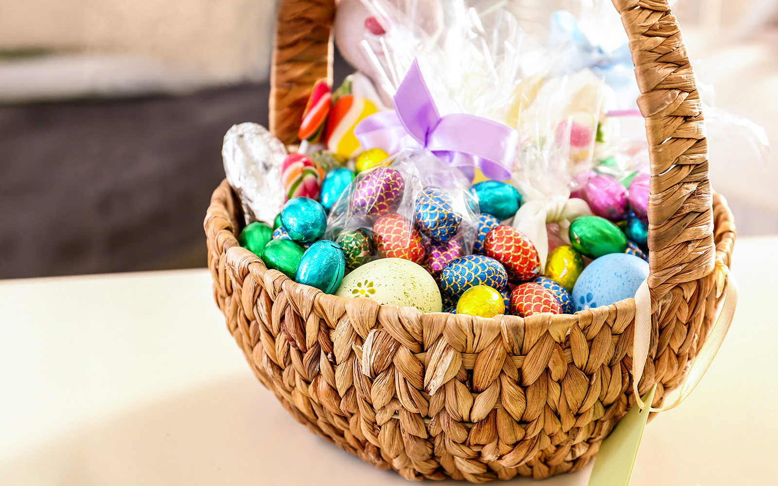 Chocolate Easter eggs, displayed in a festive arrangement.