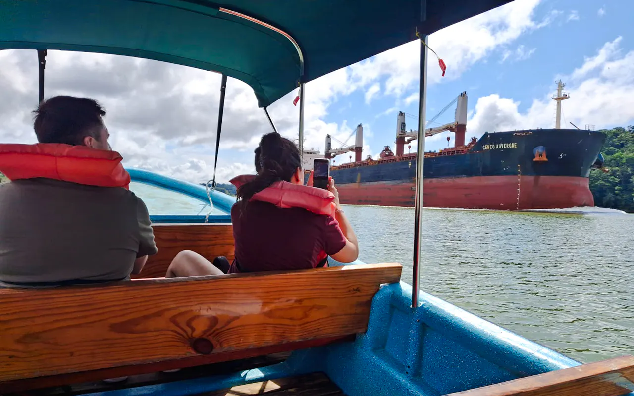 Boat tour near cargo ship on Monkey Island, Panama City.