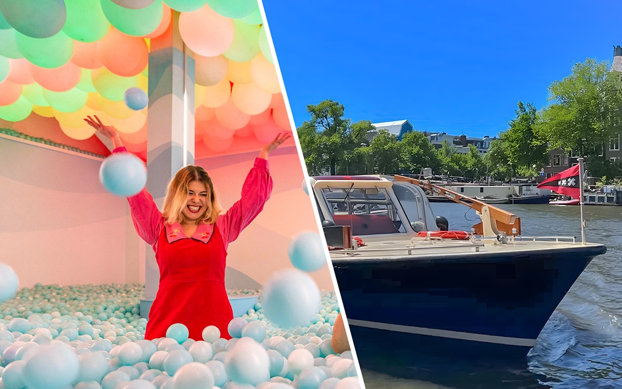 WONDR Experience ball pit and Amsterdam canal cruise boat.