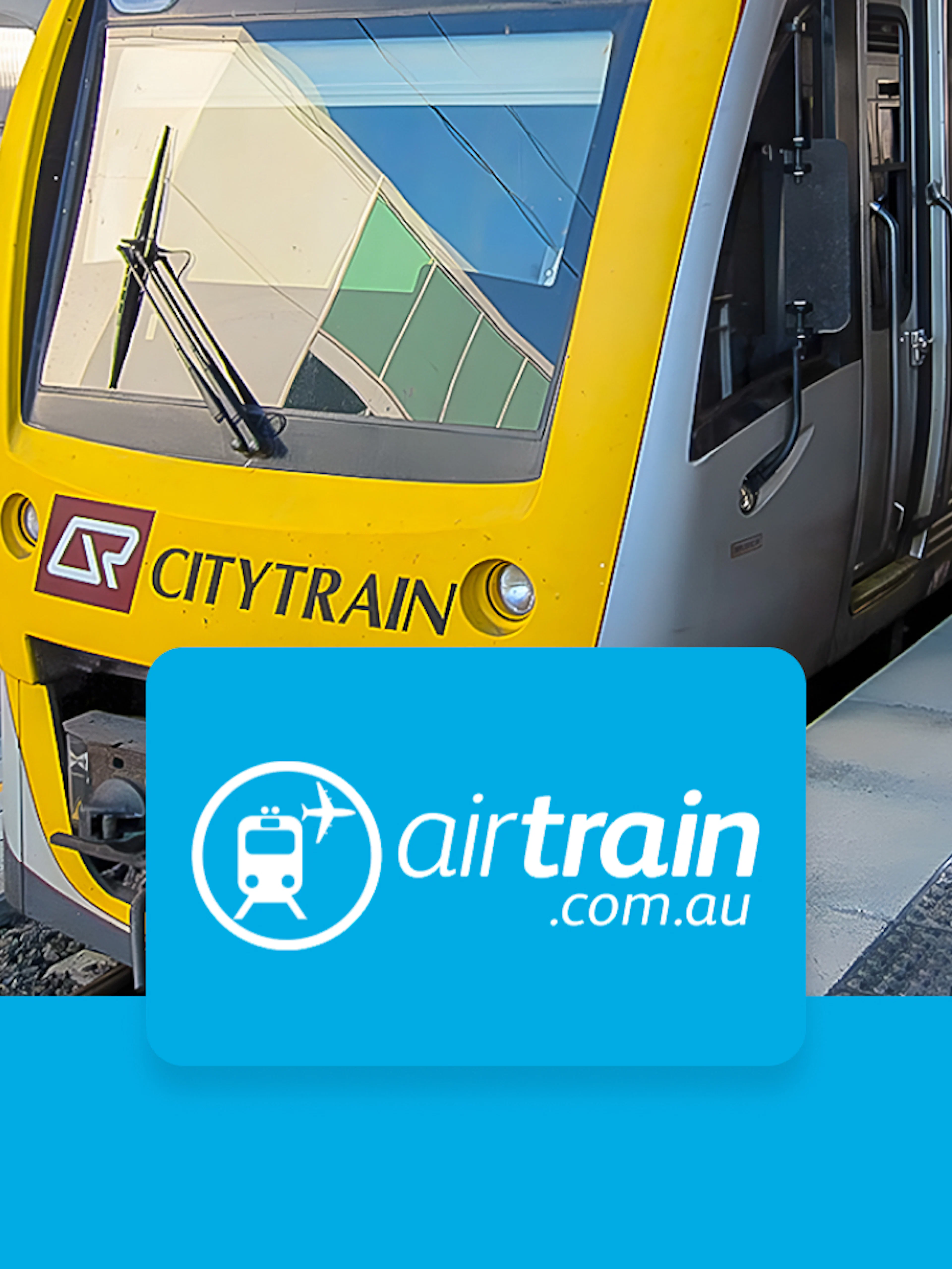 Citytrain at Brisbane station platform for airport transfers.