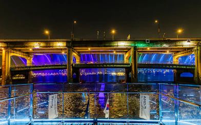 Banpo Bridge with colorful lights during Moonlight Music Cruise, Eland Cruise, Seoul.