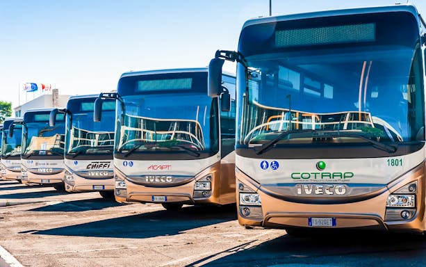Cotrap buses lined up for Bari International Airport to Matera route.