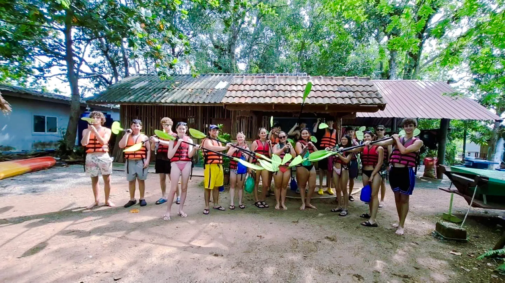 Group preparing for sunset kayaking at Ao Thalane, Krabi.