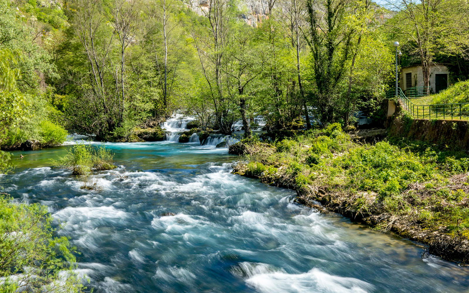 Miljacka slap waterfall flowing through lush greenery at Krka National Park.