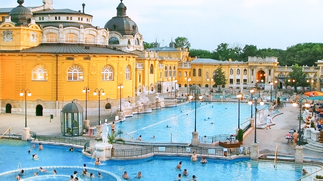 an old picture of szechenyi baths in budapest