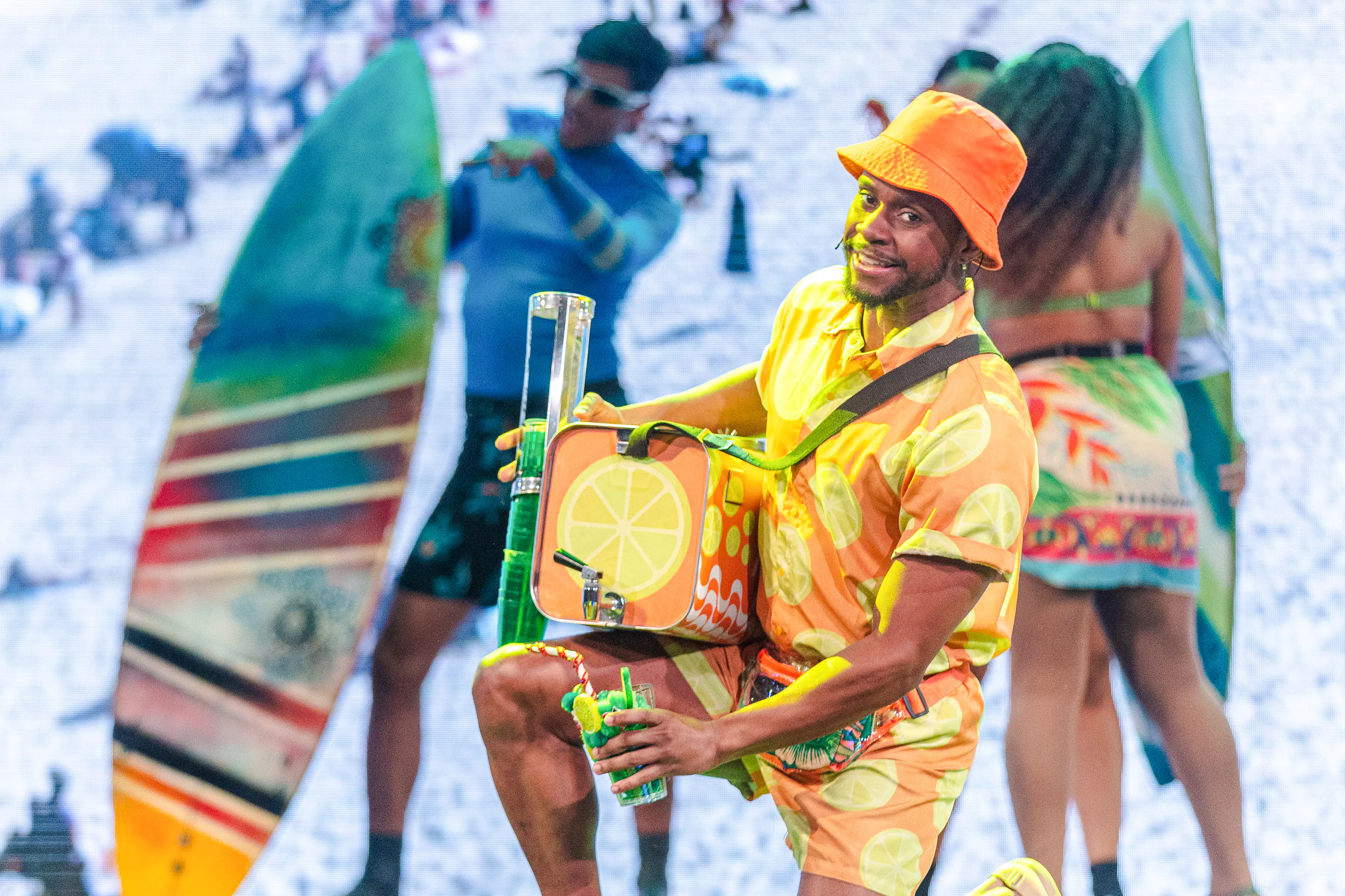 Man in vibrant attire enjoying a lively samba night at Rio Scenarium, Rio de Janeiro.