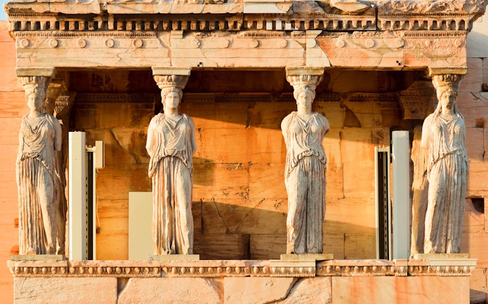 Caryatids of the Erechtheion at the Acropolis, Athens.
