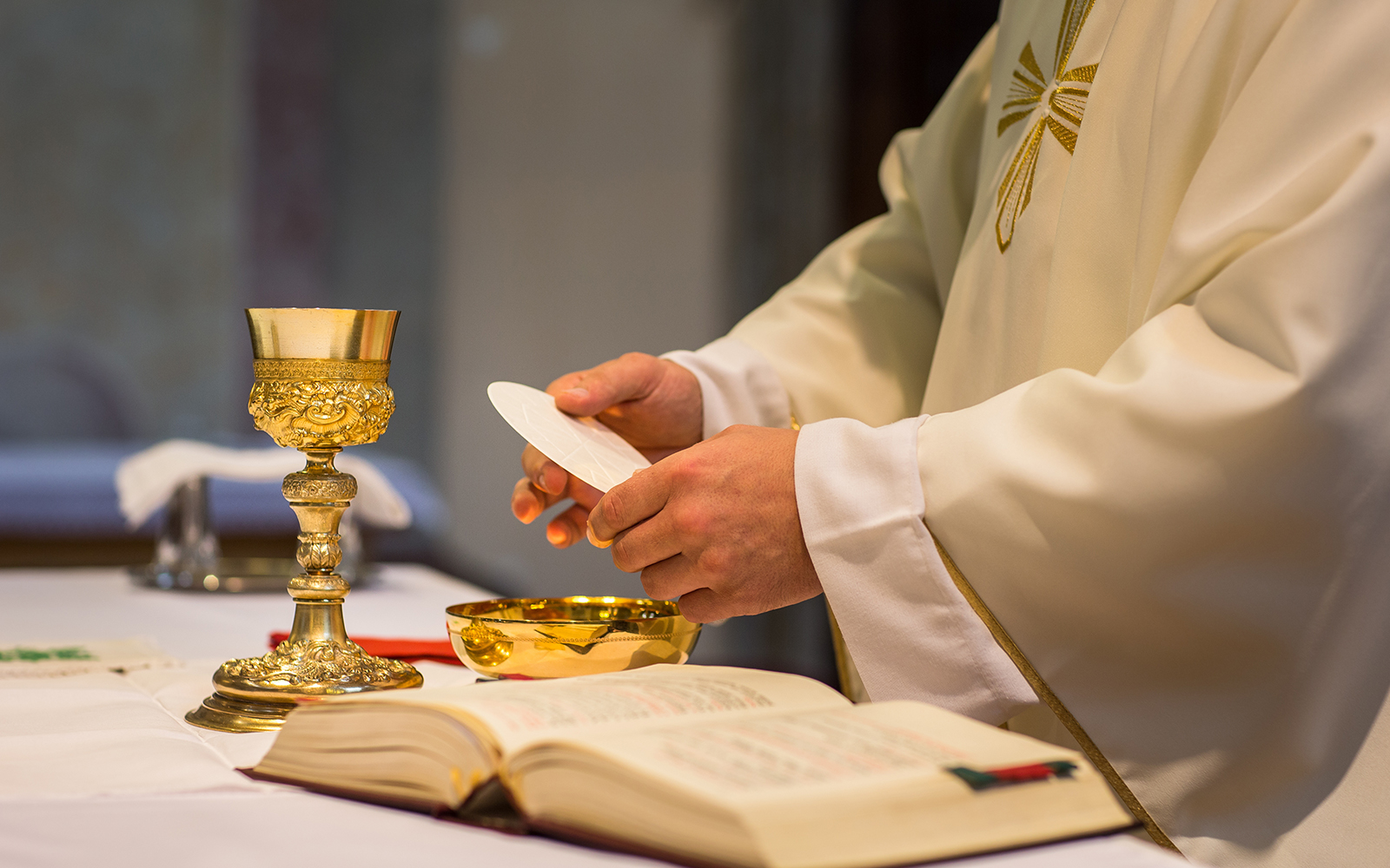 Chanting ceremony inside Notre Dame Cathedral, Paris.