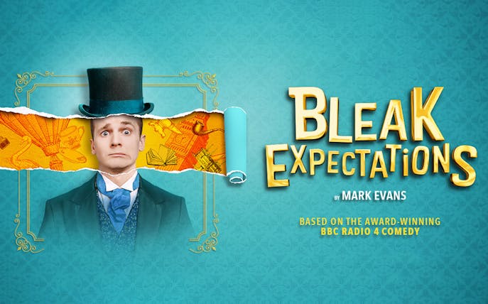 Victorian gentleman with top hat and surprised expression, promoting "Bleak Expectations" comedy.
