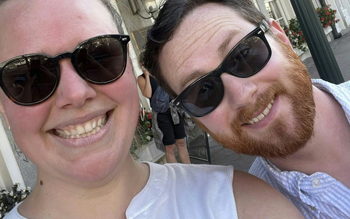 Selfie of two people smiling in Savannah during the Ghosts of Savannah city exploration game.