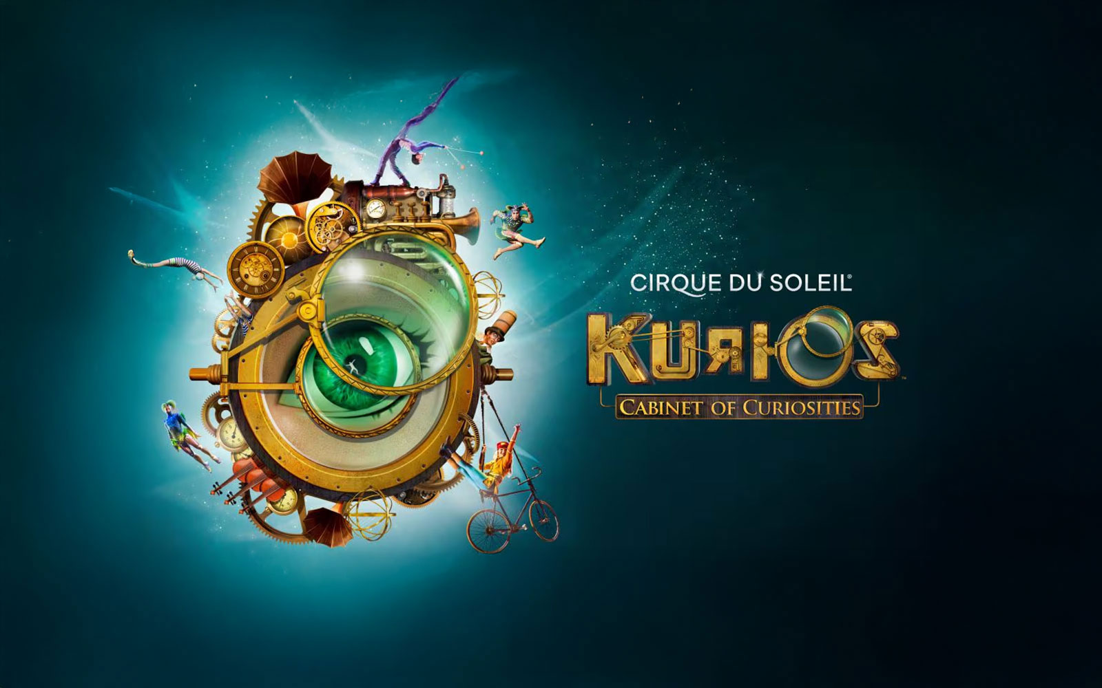 Cirque du Soleil KURIOS poster with whimsical steampunk elements and performers.