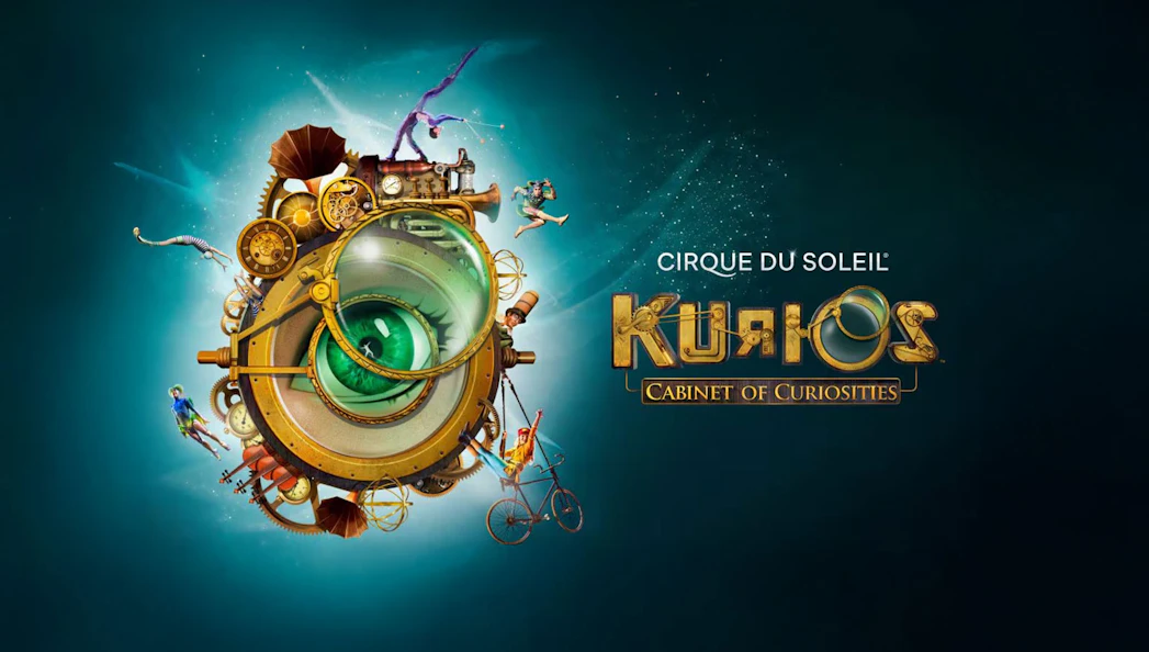 Cirque du Soleil KURIOS poster with whimsical steampunk elements and performers.