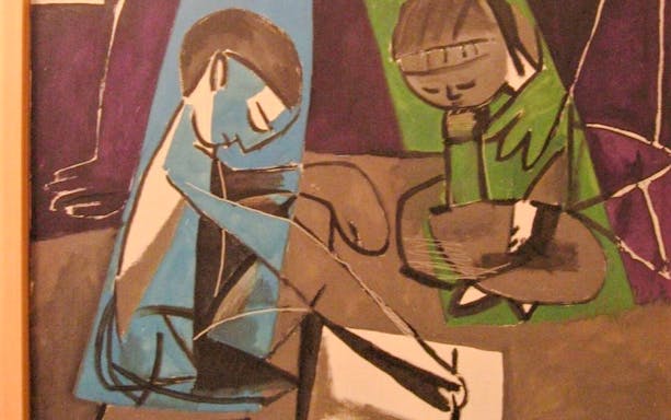 Two abstract figures in a Picasso painting at the Picasso Museum, Paris.