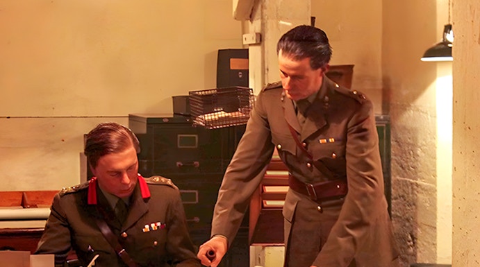 Statue of Winston Churchill with Westminster Palace in London.