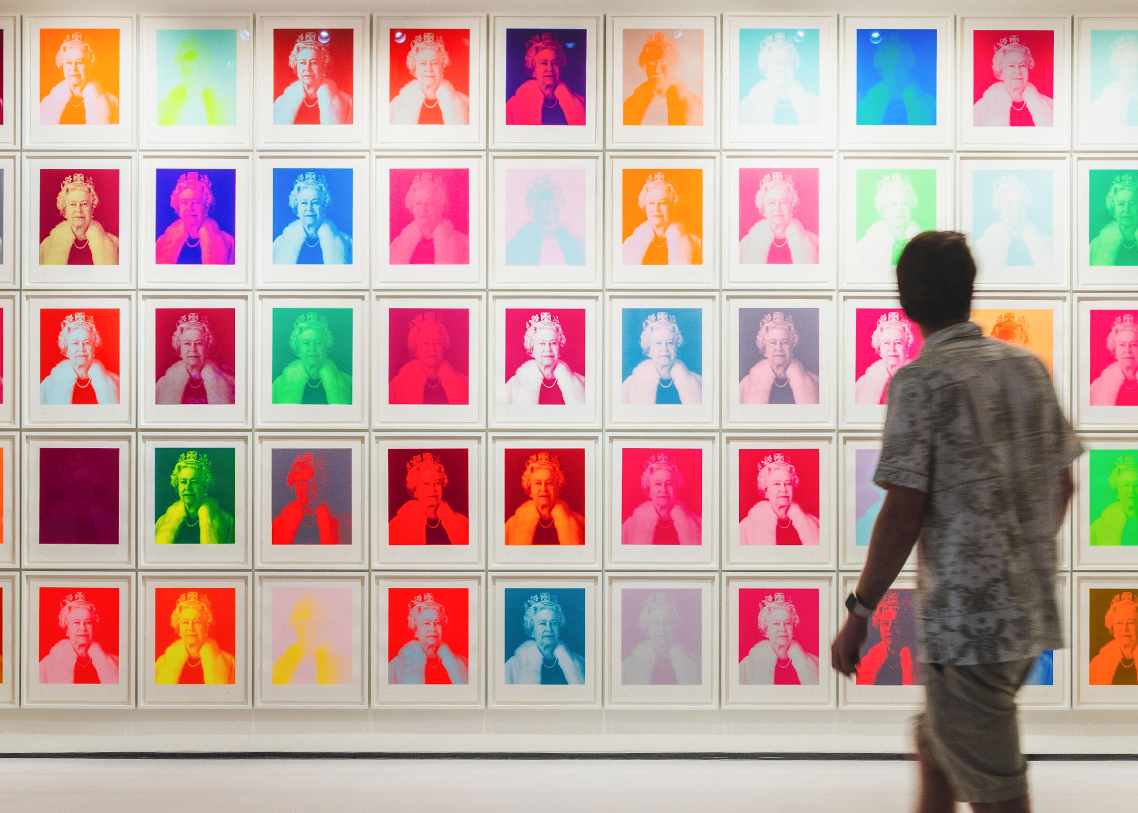 Andy Warhol's Marilyn Monroe portraits at a New York City art exhibit.