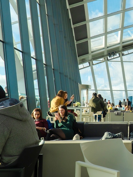 Visitors enjoying the view and greenery at Sky Garden, London.
