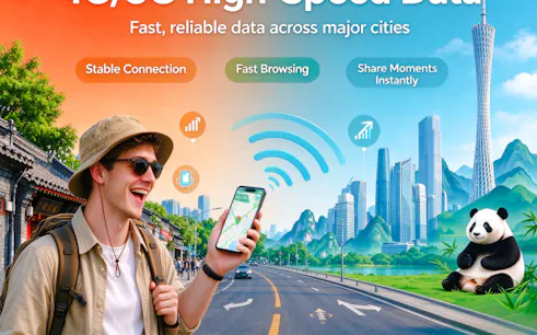 Traveler using smartphone with eSIM in Beijing, showcasing stable connection and fast browsing.