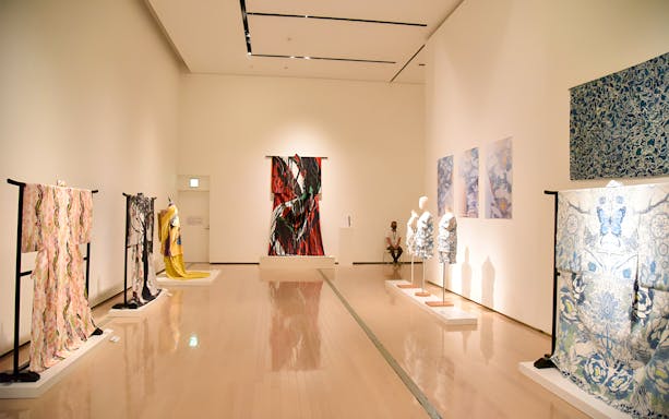 Kimonos and art displays at Okinawa Prefectural Museum and Art Museum.