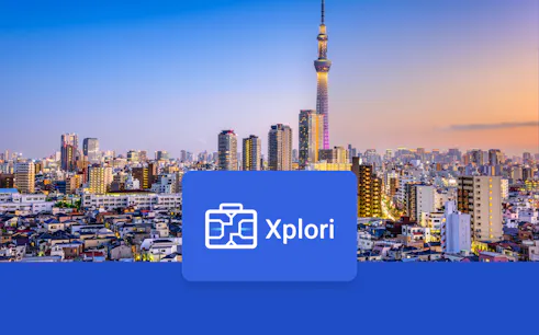 Tokyo skyline with Skytree tower at sunset, promoting Japan 3G Tourist eSIM.