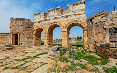 Ancient stone gate ruins at Hierapolis, Pamukkale, Turkey, part of Ephesus & Pamukkale VIP tour.
