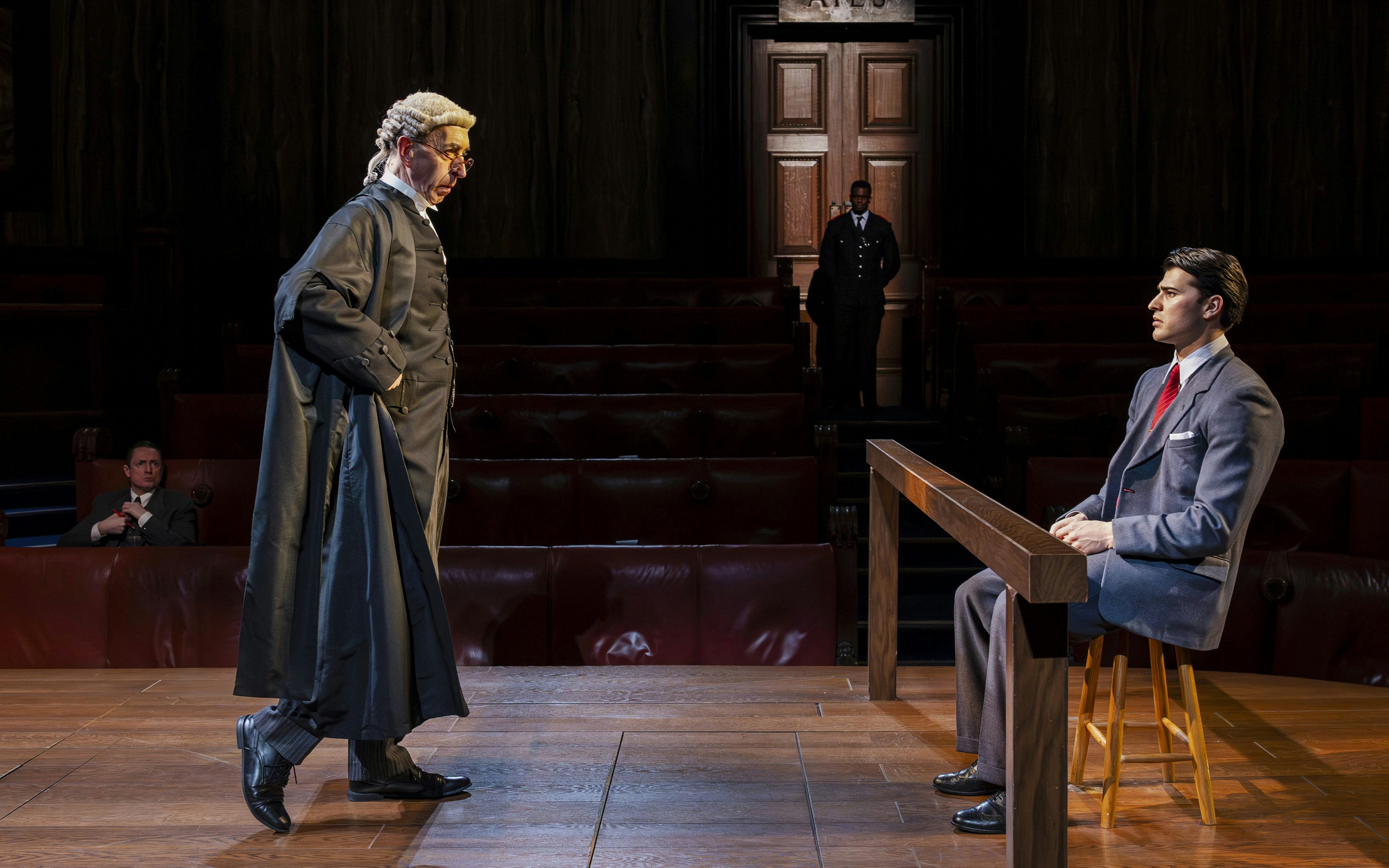 Cast of "Witness for the Prosecution" in courtroom scene, West End show.