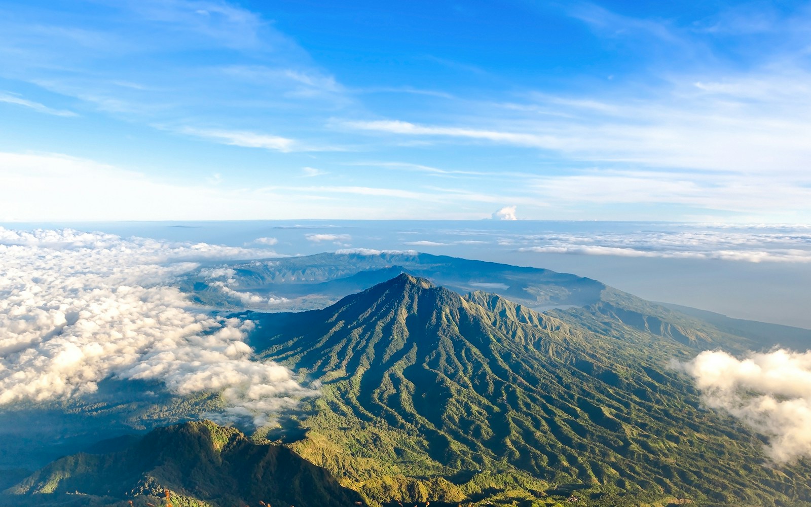 Batur caldera view from the ridge of Agung volcano
