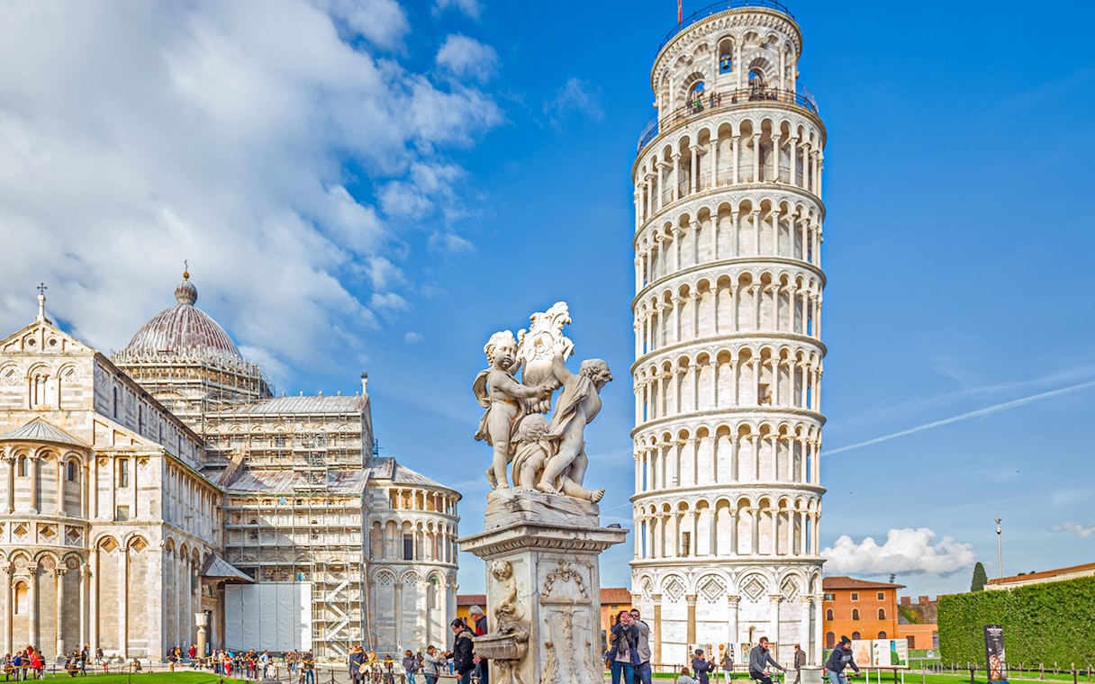 Leaning Tower and Pisa Cathedral at Square of Miracles, Pisa.