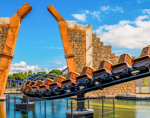 Energylandia Aqualantis Grotto Expedition ride with visitors on a water adventure in Zator, Poland.