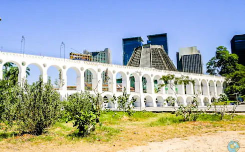 Arcos da Lapa with yellow tram in Santa Teresa, Rio de Janeiro.