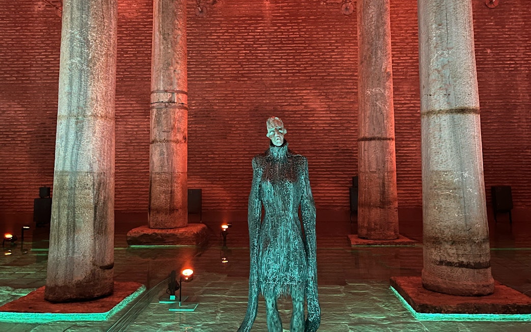 Basilica Cistern statue and columns, Istanbul Hop-On Hop-Off Bus Tour.