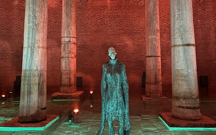 Basilica Cistern statue and columns, Istanbul Hop-On Hop-Off Bus Tour.