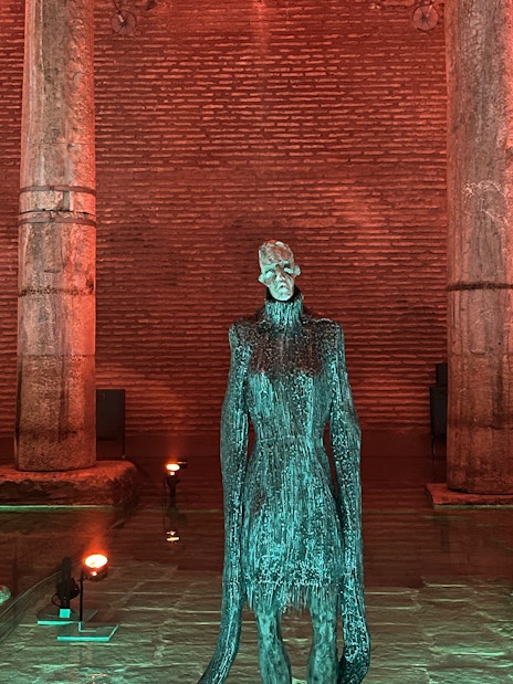 Basilica Cistern statue and columns, Istanbul Hop-On Hop-Off Bus Tour.