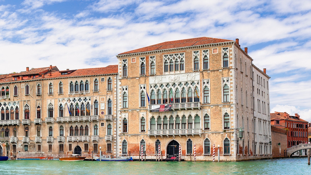 Palazzo Giustinian facade along the Grand Canal in Venice, Italy.