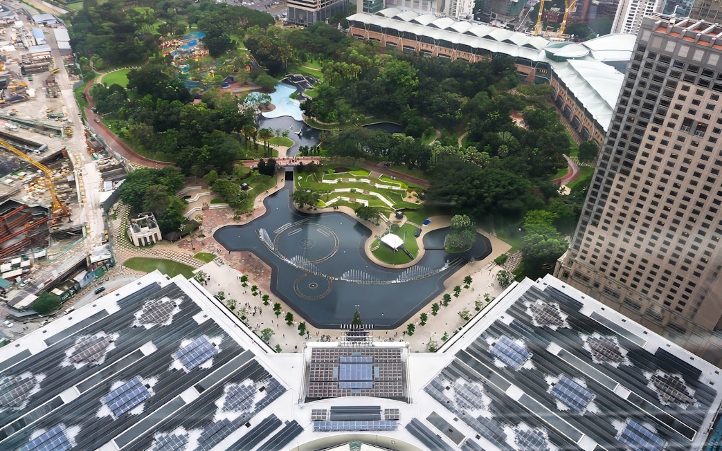 View of KLCC Park from the 86th floor of Petronas Twin Towers, Kuala Lumpur.