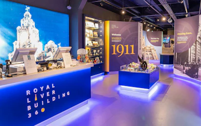 Royal Liver Building interior with exhibits and historical displays, Liverpool.
