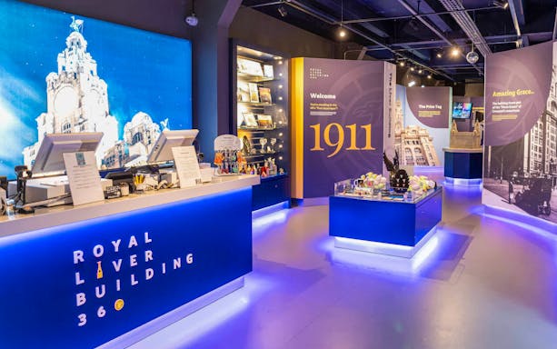 Royal Liver Building interior with exhibits and historical displays, Liverpool.