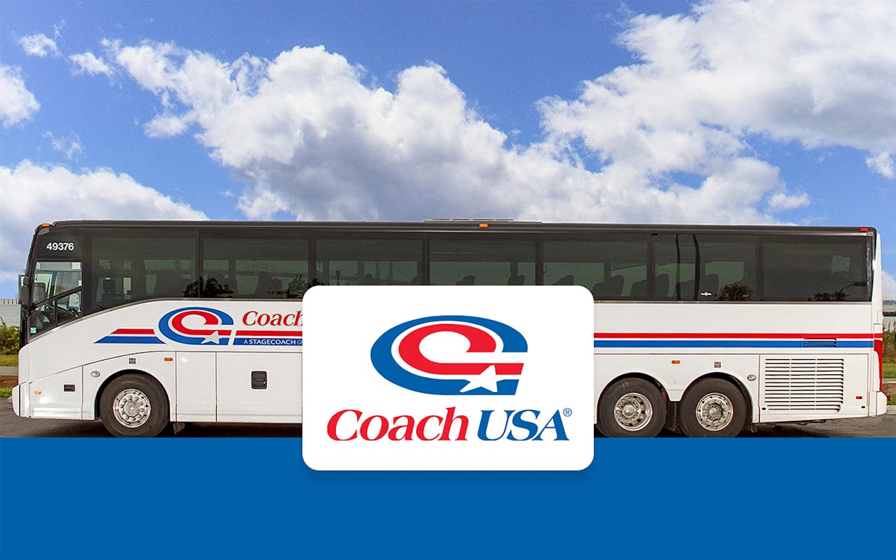 Coach USA bus for one-way tickets from Chicago O'Hare Airport to Milwaukee.