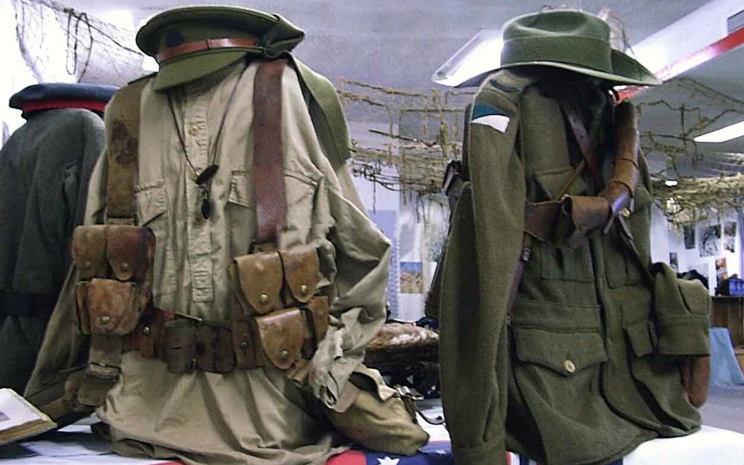 World War I uniforms displayed at Gallipoli museum on day tour from Istanbul.