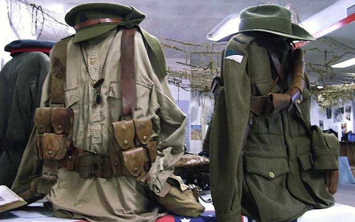 World War I uniforms displayed at Gallipoli museum on day tour from Istanbul.