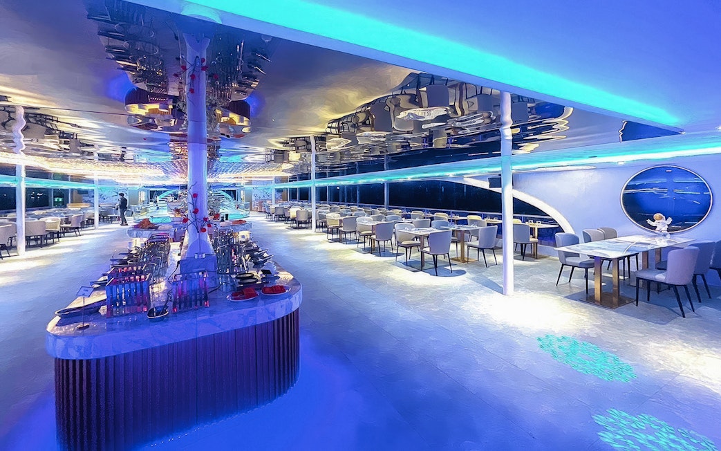 Interior dining area of the Royal Galaxy Cruise ship on Chao Phraya River.