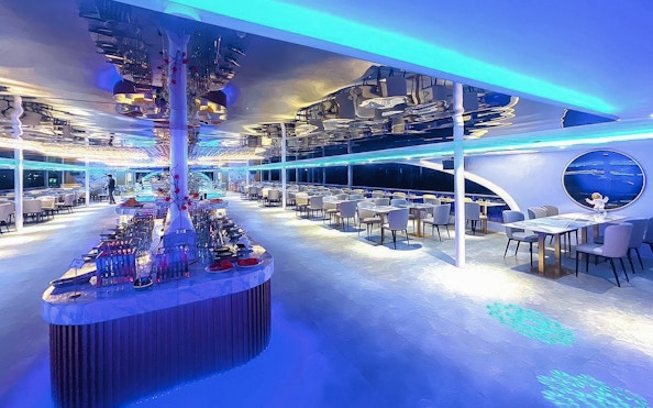 Interior dining area of the Royal Galaxy Cruise ship on Chao Phraya River.