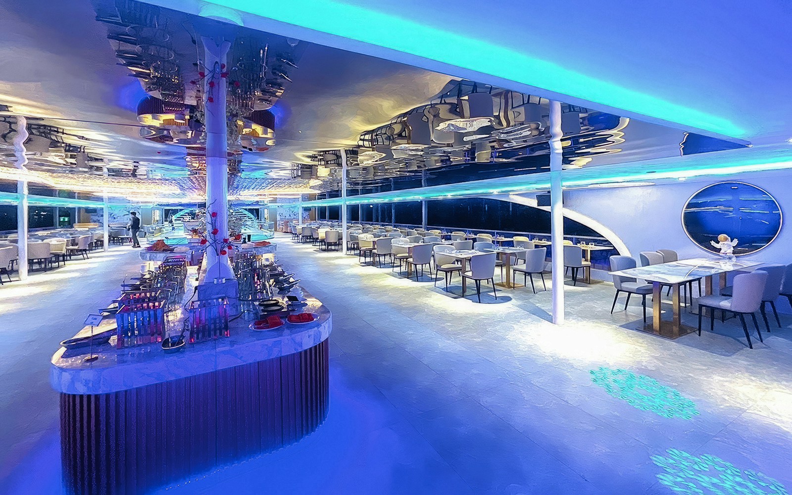 Interior of the Royal Galaxy Cruise ship on Chao Phraya river