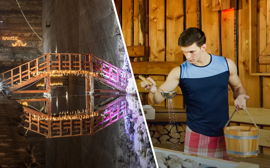 Therme Bucuresti spa experience and Slanic Salt Mine illuminated bridge.