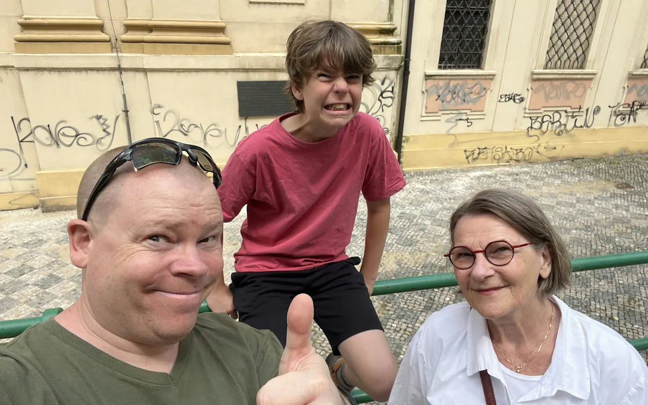 Visitors enjoying The Plague Doctor of Prague self-guided city exploration game.